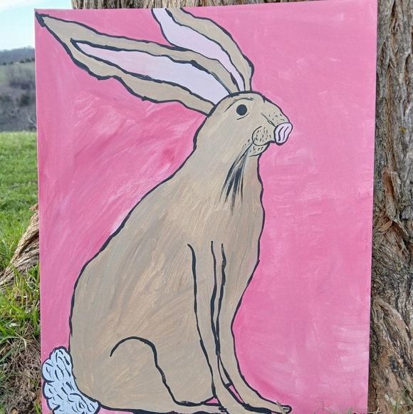 Rabbit Painting Whimsy Art - Picture 4 of 6